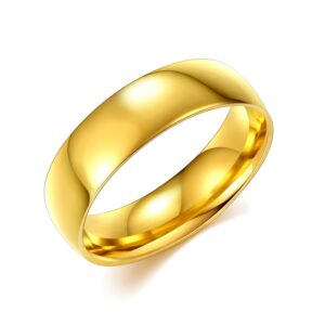 yanxyad stainless steel ring for women men wedding band rings polished brushed ring (gold-6mm, 7)