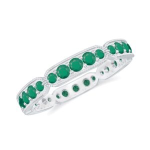 Real Emerald Eternity Milgrain Wedding Anniversary Band Ring for Women, 1.25 cttw, May Birthstone, 14K White Gold, Size:US 5.00