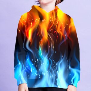 Hgvoetty Teen Boys Hoodies Cool Graphic Sweatshirts for Youth Novelty Clothing Sweater for Kids Cool Fire Design Tops Costumes for Girls 14-15 Years