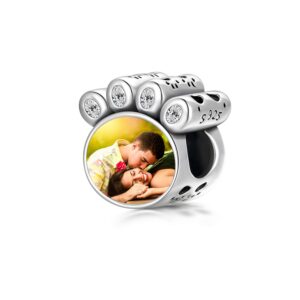 LONAGO Personalized Photo Charm for Bracelet Customized Picture Heart Paw Bead Charm Gift for Women (paw print)