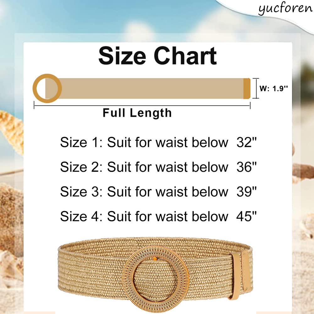 YUCFOREN Women Skinny Dress Belt, Fashion Straw Woven Elastic Stretch Waist Band Wood Buckle Belt