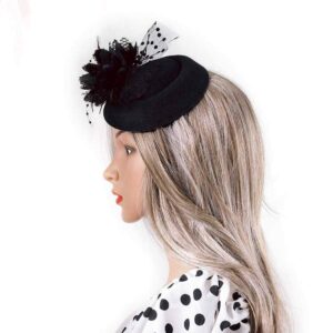 Vintage Fascinators Hats 50s Flower Feather Dress Hat Tea Party Cocktail Veil Pillbox Headwear with Clips for Women (Black)