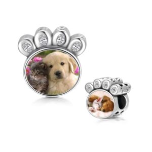 lonago personalized photo charm for bracelet customized picture heart paw bead charm gift for women (paw print)