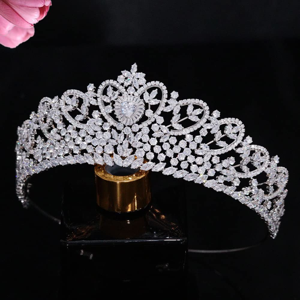 Jorsnovs Wedding Crowns for Bride Cubic Zirconia Tiaras Bridal Diamond Headpieces Corona De Novia Quinceanera Zircon Headband