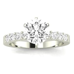 2.5 carat lab 14k white gold synthetic lab grown round classic single row side stone igi certified diamond engagement ring (2 ct, h-i color, vs1-vs2 clarity center)