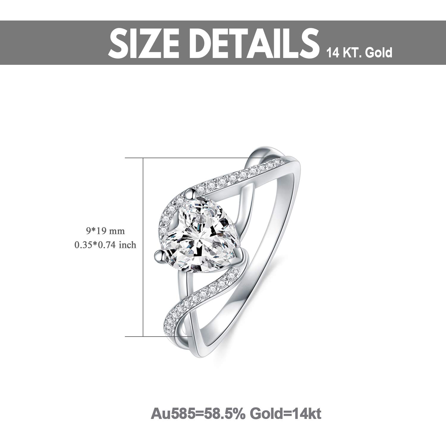 SISGEM 14K Solid White Gold Engagement Ring for Women,Split Shank Pave Set 1 Carat Heart-Shaped Moissanite Wedding Ring,Wedding Anniversary Ring Size 5-11