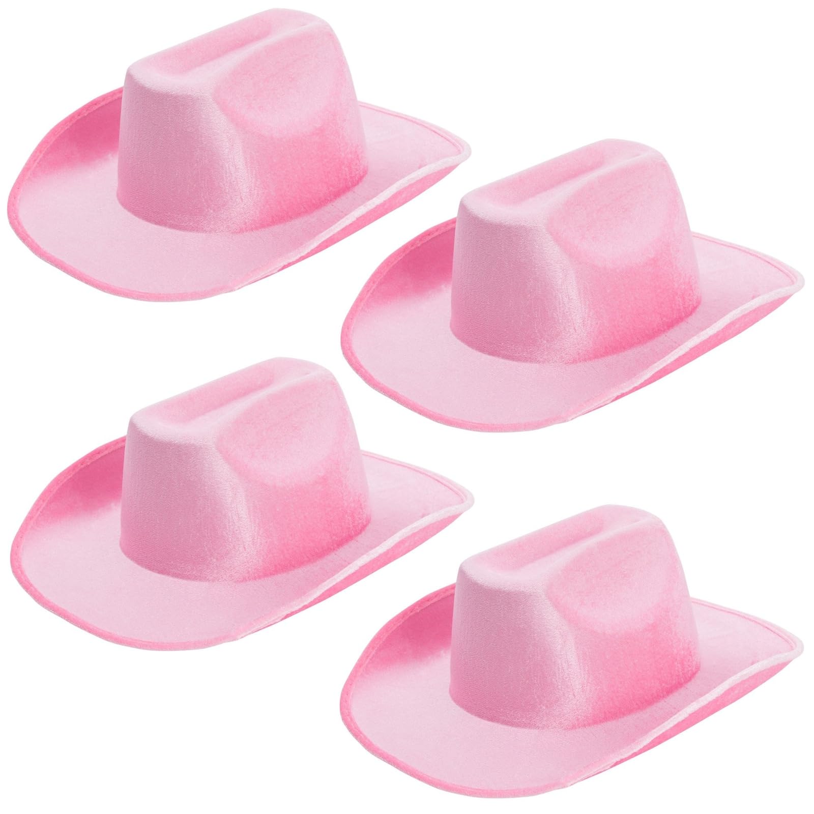 Zodaca 4-Pack Pink Felt Cowboy Hats - Bulk Pack of Cowboy Hats for Women, Girls, Men, Birthday, Party, Bachelorette (Adult Size)