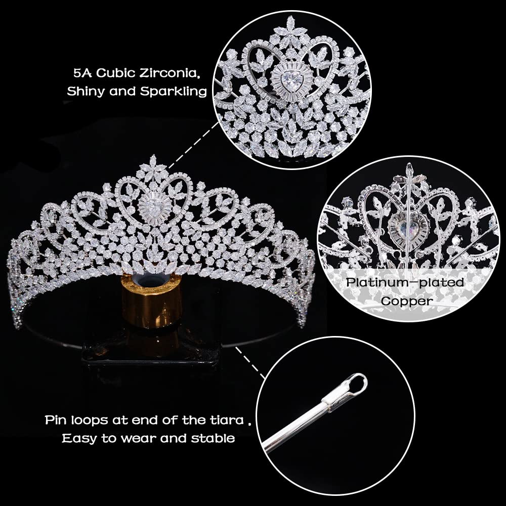 Jorsnovs Wedding Crowns for Bride Cubic Zirconia Tiaras Bridal Diamond Headpieces Corona De Novia Quinceanera Zircon Headband