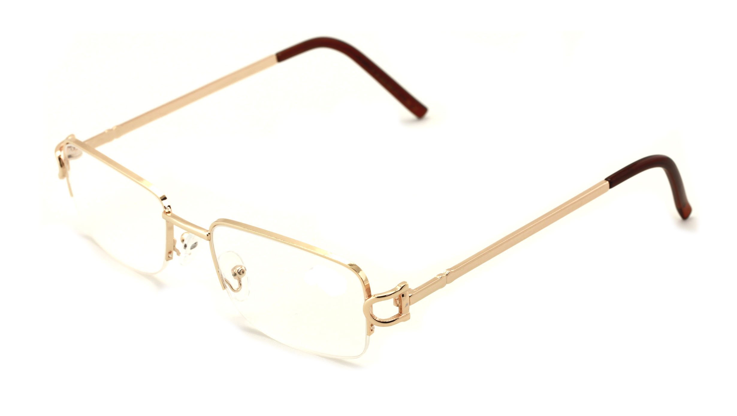 V.W.E. Rectangular Frame Clear Lens Designer Half Rim Eye Glasses (Gold)