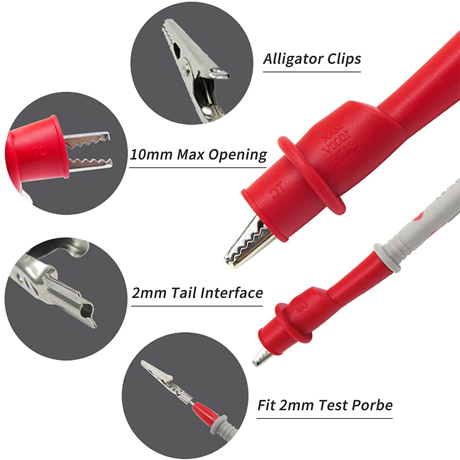 Goupchn Multimeter Test Leads Kit Banana Plug with Push On Alligator Clips Precision Sharp Probes Digital Electrical Test Probes 1000V 10A