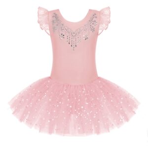 zaclotre kid girls ruffle sleeve ballet skirted leotard shiny dance tutu dresses