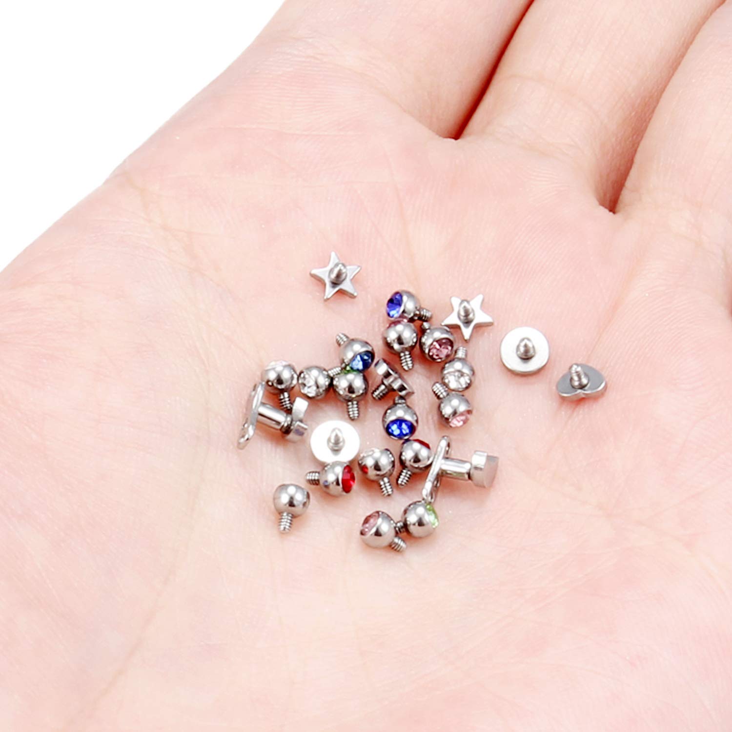 Dyknasz 26PCS 14G Grade 23 Titanium Dermal Anchor Tops Internally Threaded Mixcolor Gem for Women Men 3mm