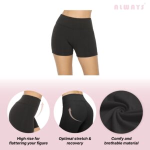 ALWAYS Women's 3" Bike Shorts Leggings - High Waist Compression Soft Stretch Workout Activewear Yoga Pants Black L