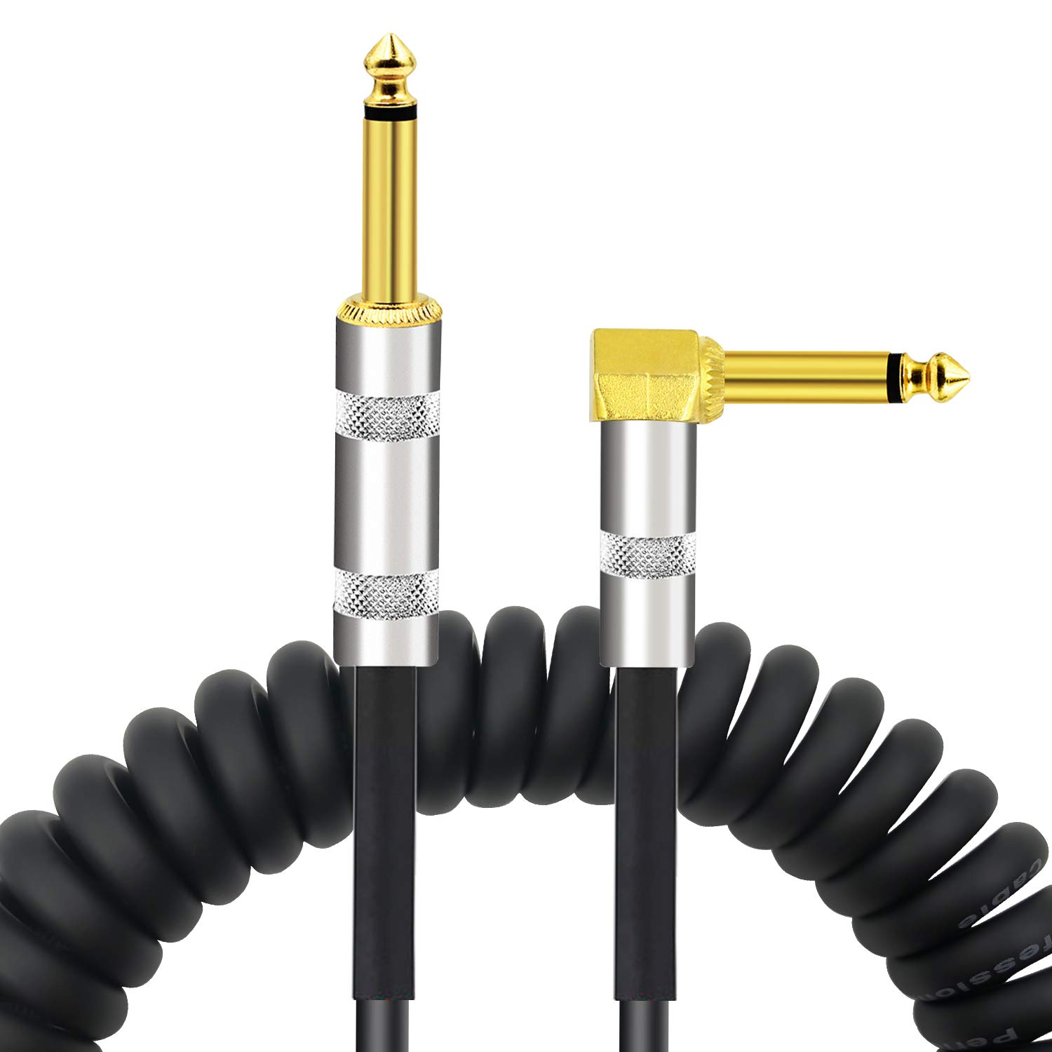 YESPURE 10 ft Guitar Cable, Black PU Spring Electric Instrument Cable,Gold Plated Straight 1/4" TS to Right Angle 1/4" TS Electric Guitar Bass Pro Audio Cable - 10 Ft