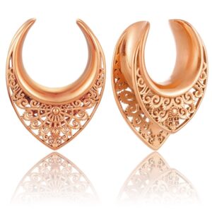 lademayh 2pcs 1/2 inch gauges for ears, elegant rose gold 12mm gauges for ears, hollow pattern 1/2 plugs tunnels guages for women, surgical steel saddle gauge earrings