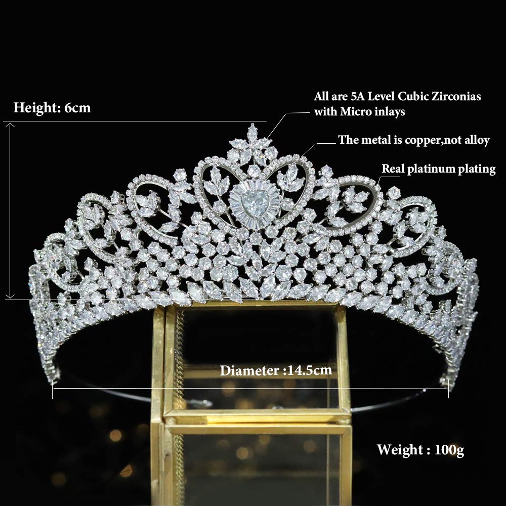 Jorsnovs Wedding Crowns for Bride Cubic Zirconia Tiaras Bridal Diamond Headpieces Corona De Novia Quinceanera Zircon Headband