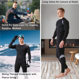 Men's Thermal Top and Bottom Set Underwear Long Johns Base Layer with Soft Fleece Lined… Black