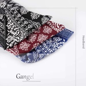 Gangel Boho Wide Headbands Floral Printed Hairbands Elastic Stretch Twisted Head Wrap Knotted Hair Scarfs Vintage Hair Accessories for Women and Girls(Pack of 3) (B)