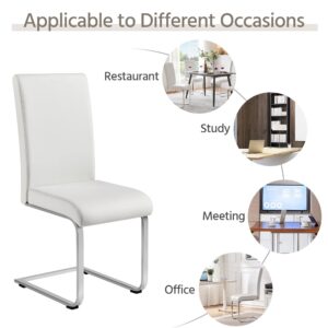 YAHEETECH 4pcs Dining Chairs Armless Dining-Living Room Kitchen Chairs PU Leather Upholstered Seat and Metal Legs Side Chairs with High Back Modern, White