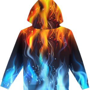 Hgvoetty Teen Boys Hoodies Cool Graphic Sweatshirts for Youth Novelty Clothing Sweater for Kids Cool Fire Design Tops Costumes for Girls 14-15 Years