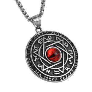 HZMAN Red Eyes Talisman Seal Solomon Six-pointed Star 12 Constellation Pendant Stainless Steel Necklaces