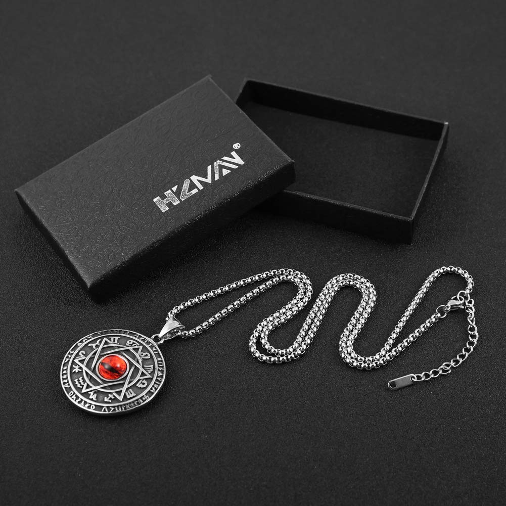 HZMAN Red Eyes Talisman Seal Solomon Six-pointed Star 12 Constellation Pendant Stainless Steel Necklaces