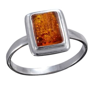 holidaygiftshops sterling silver and baltic honey small rectangle amber adult ring- size 7.5