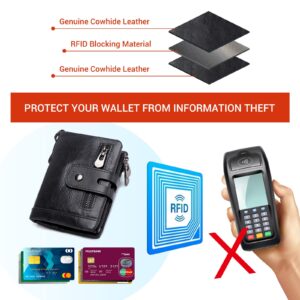 gzcz Mens Wallet with Chain RFID Blocking Genuine Leather Bifold Purse for Men with ID Window and Zip Coin Pocket, Black