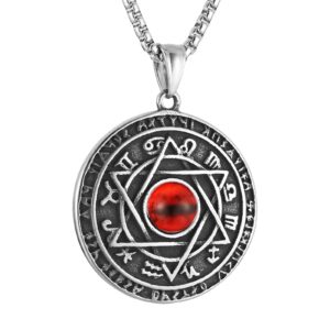 HZMAN Red Eyes Talisman Seal Solomon Six-pointed Star 12 Constellation Pendant Stainless Steel Necklaces