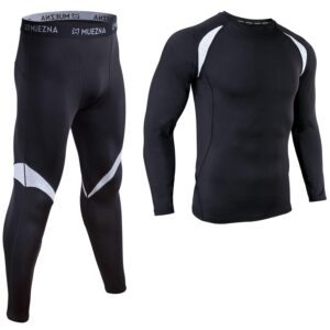 men's thermal top and bottom set underwear long johns base layer with soft fleece lined… black