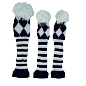 knitted golf head covers driver fairway woods with long neck design vintage sock pom pom golf club headcovers