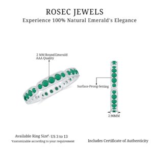 Real Emerald Eternity Milgrain Wedding Anniversary Band Ring for Women, 1.25 cttw, May Birthstone, 14K White Gold, Size:US 5.00