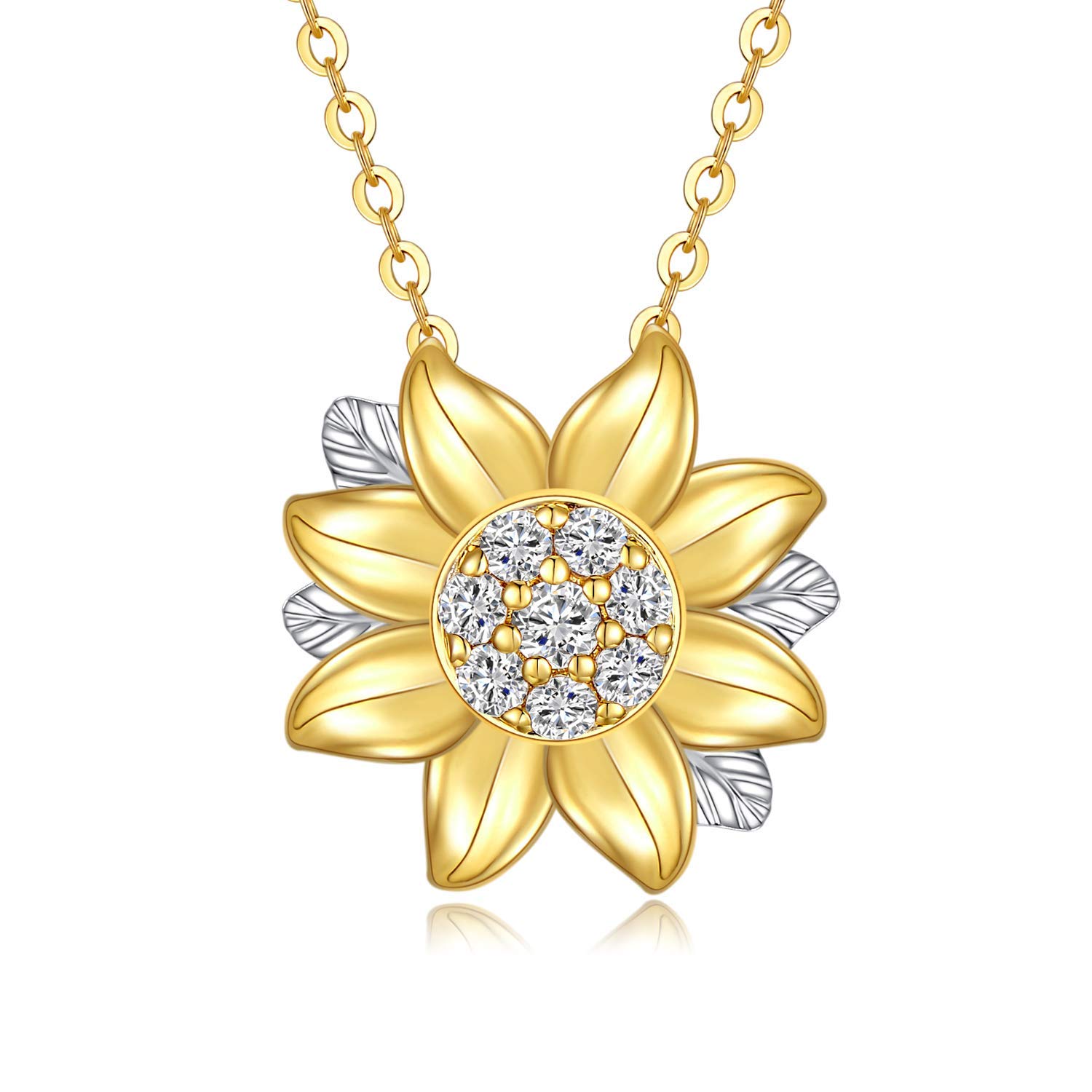 SISGEM 14K Real Gold Sunflower Necklace for Women, You Are My Sunshine Gold Moissanite Sunflower Pendant Anniversary Mother's Day Gift Jewelry for Her, Mom, Wife 16-18 inch