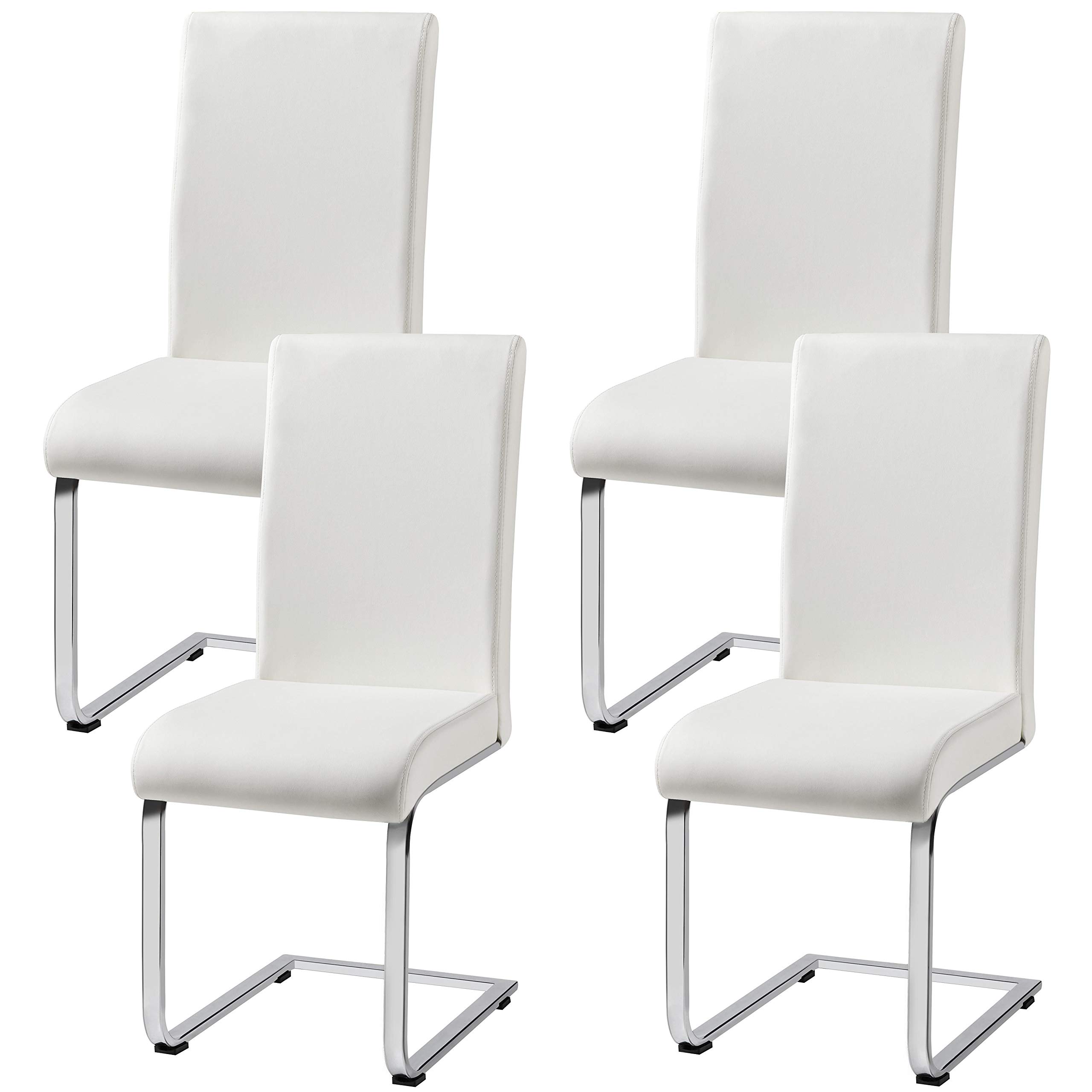 YAHEETECH 4pcs Dining Chairs Armless Dining-Living Room Kitchen Chairs PU Leather Upholstered Seat and Metal Legs Side Chairs with High Back Modern, White