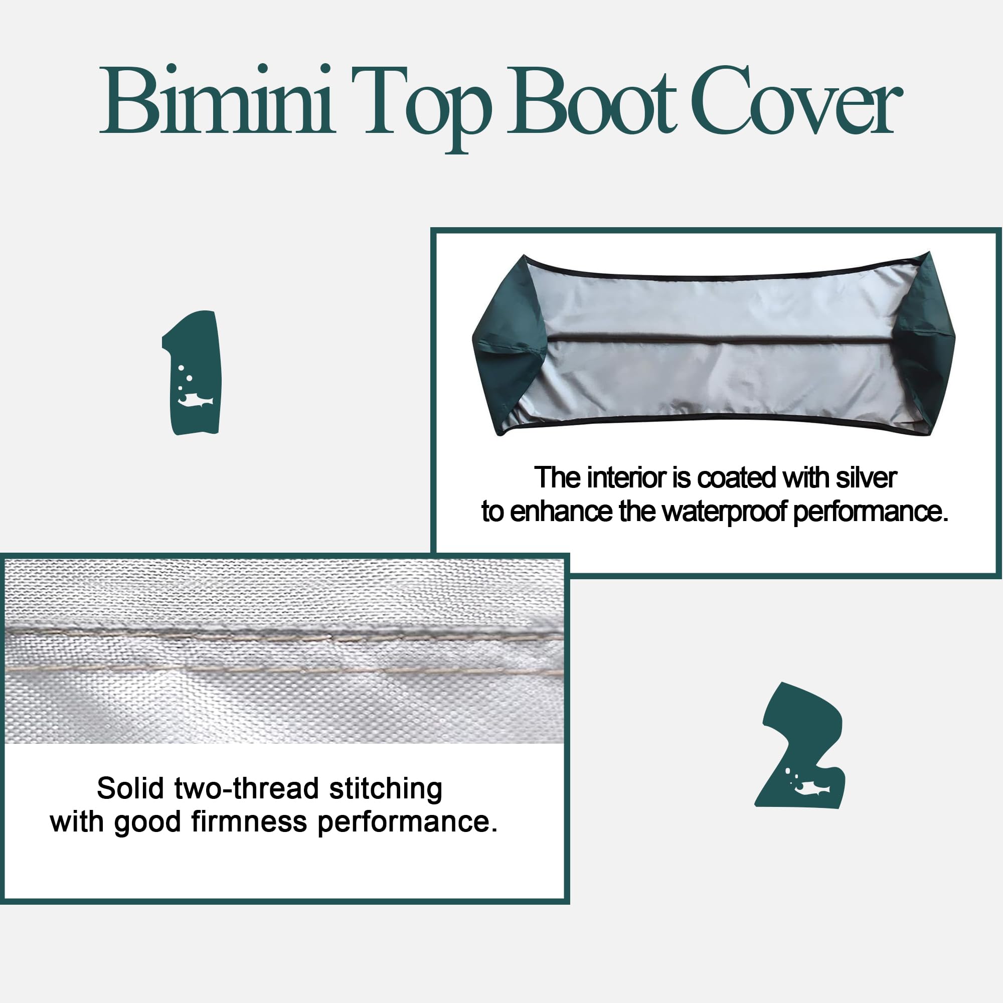 Bimini Top Boot Cover, Suitable for 3-4 Bow Bimini Tops, Storage Boat Replacement Cover Waterproof, （Dark Green L:68-88IN）