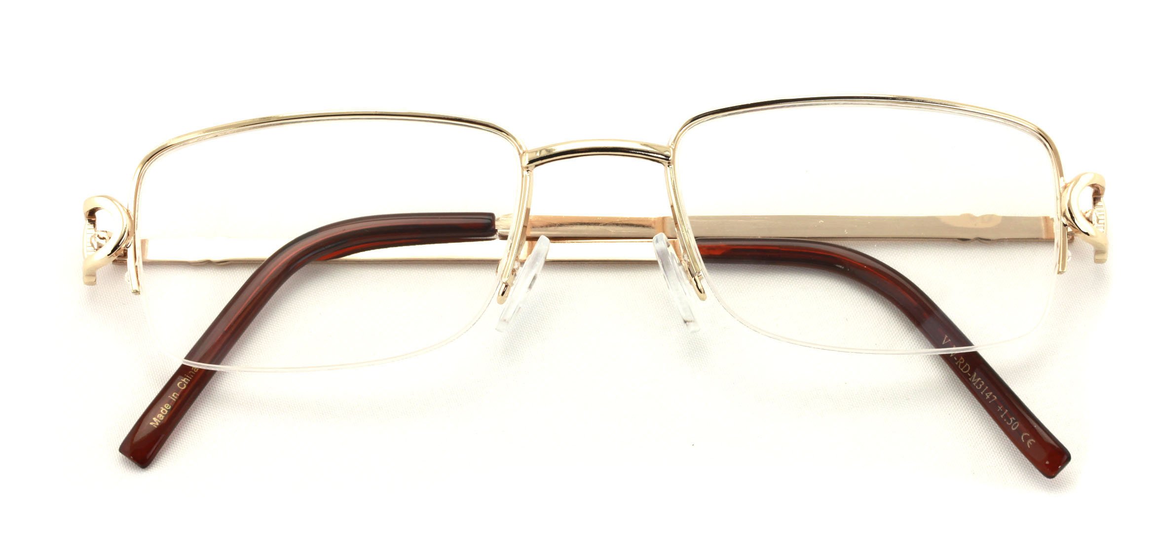 V.W.E. Rectangular Frame Clear Lens Designer Half Rim Eye Glasses (Gold)