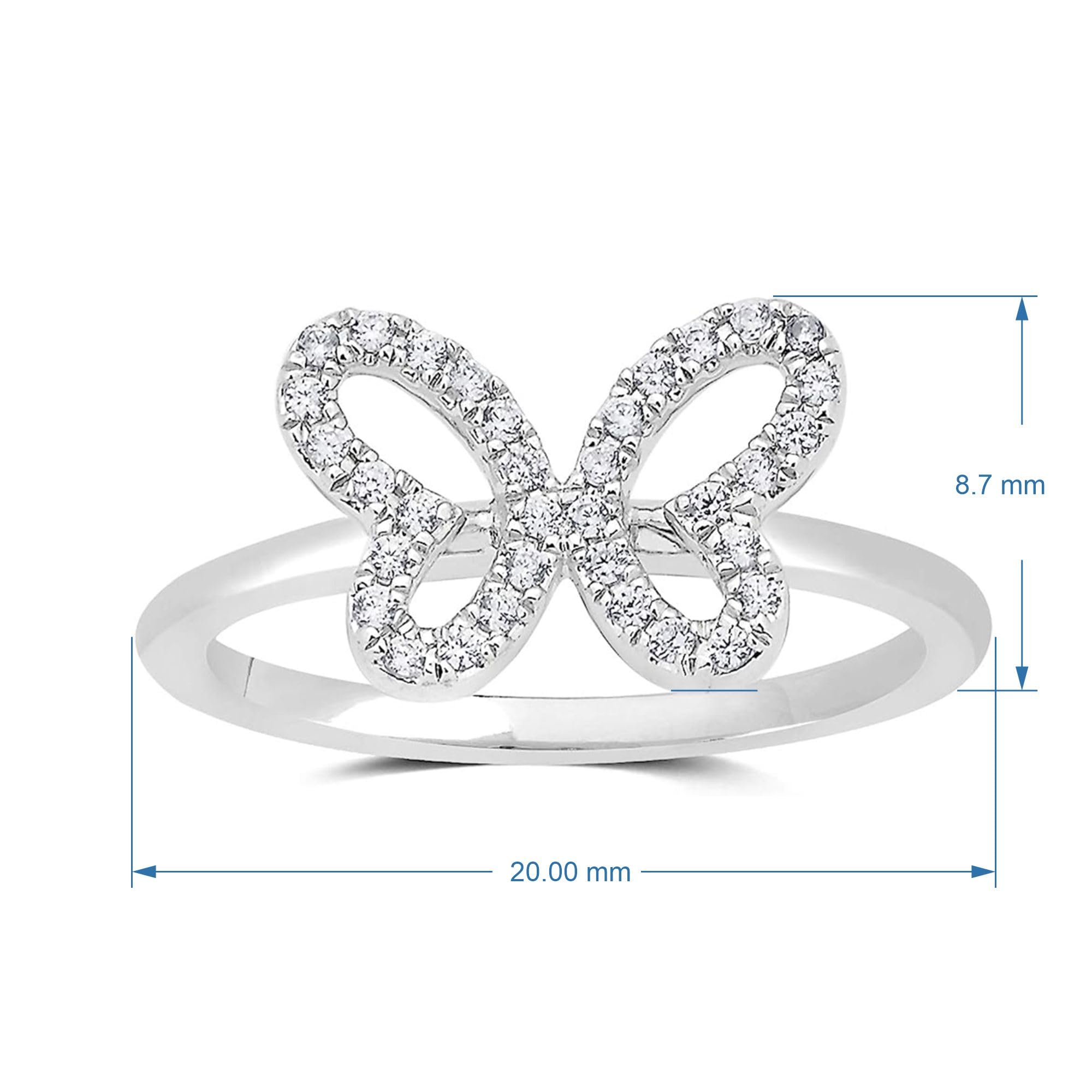 Jewelili Sterling Silver 1/6 Cttw White Diamond Butterfly Ring, Size 7