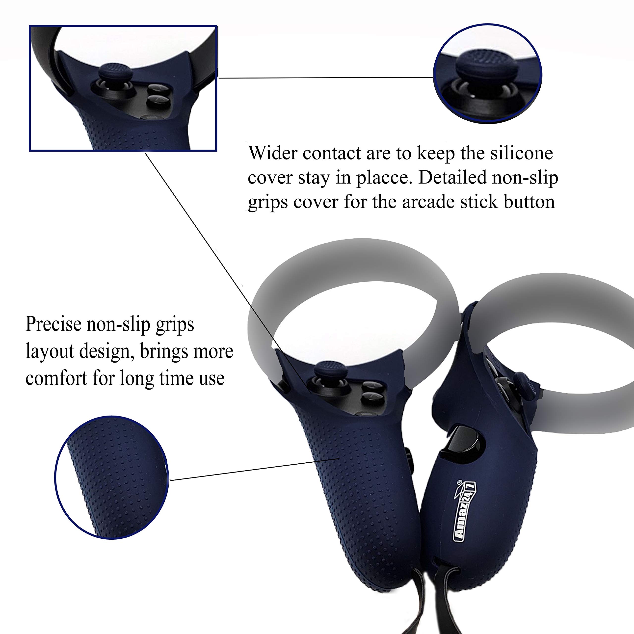 Amaz247 Silicone Anti-Leakage Face Cushion Mask, Protective Lens Cover, Controller Grip Cover with VelcroStraps for Oculus Quest VR Headset (Navy Blue), NOT FIT Oculus Quest 2