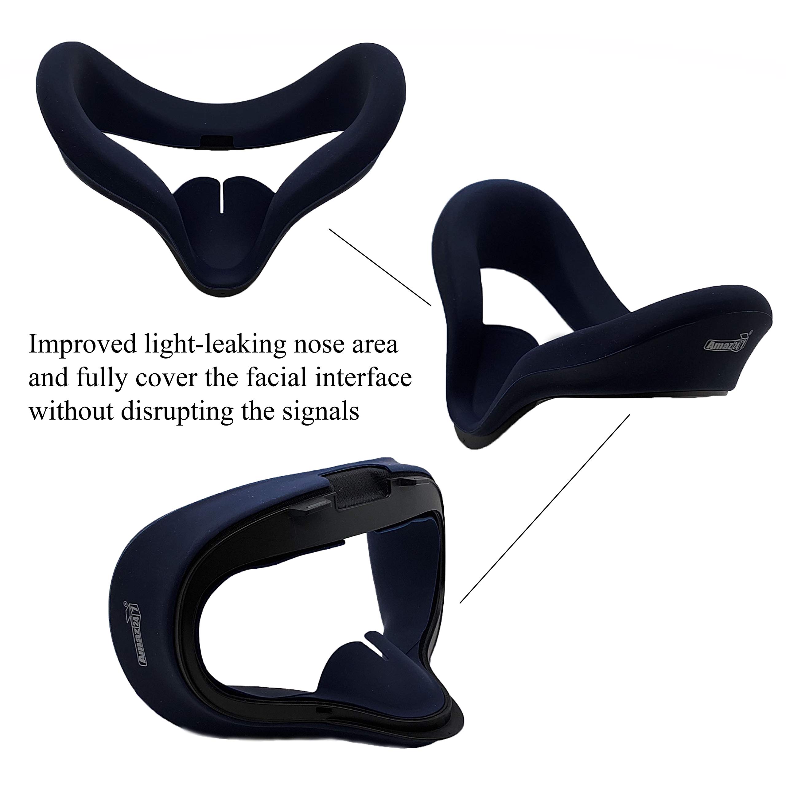 Amaz247 Silicone Anti-Leakage Face Cushion Mask, Protective Lens Cover, Controller Grip Cover with VelcroStraps for Oculus Quest VR Headset (Navy Blue), NOT FIT Oculus Quest 2