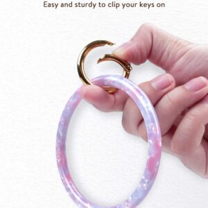 Heesch Bangle Key Ring Bracelet Keychain Key Ring Bracelet for Women, Acetate Circle Keyring for Wrist (Pink & Blue)