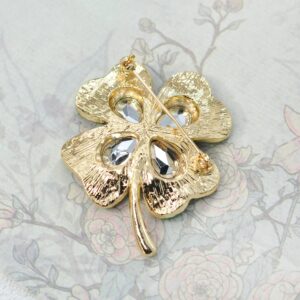 Gyn&Joy Green Crystal Lucky Four Leaf Clover Shamrock Brooch Pin