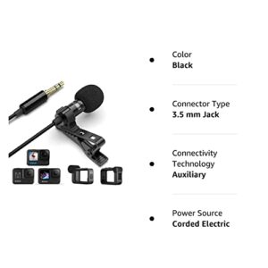 AGD Professional External TRS 3.5 Lavalier Lapel Microphone Clip-on Lav Mini Mic Compatible with Rode Wireless Transmitter Go GoPro MediaMod Zoom Tascam Audio Recorder DSLR Canon Nikon Sony YouTube