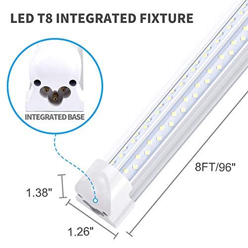 LIGHEART LED Light Fixture,120W 8FT Linkable Shop Light, T8, V-Shaped, Integrate 8 foot Light Tube,14400LM,Clear Lens 6000K, Plug and Play,Fluorescent Lamp Replacements(6-Pack)