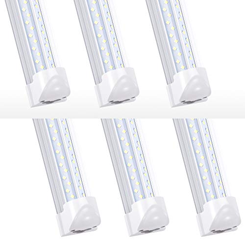 LIGHEART LED Light Fixture,120W 8FT Linkable Shop Light, T8, V-Shaped, Integrate 8 foot Light Tube,14400LM,Clear Lens 6000K, Plug and Play,Fluorescent Lamp Replacements(6-Pack)