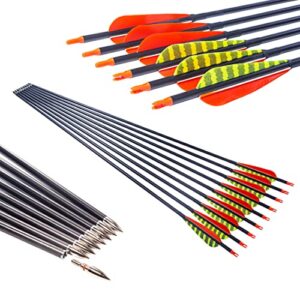 Pinals Traditional Archery 300 340 400 500 600 Spine Carbon Feather Arrows for Recurve Compound Bow Longbow Hunting Targets Arrow 12PCS 400 31"