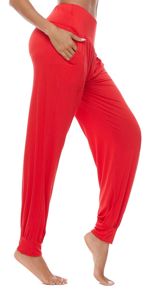 AvaCostume Women's Loose Yoga Harem Workout pants with Pockets Red S