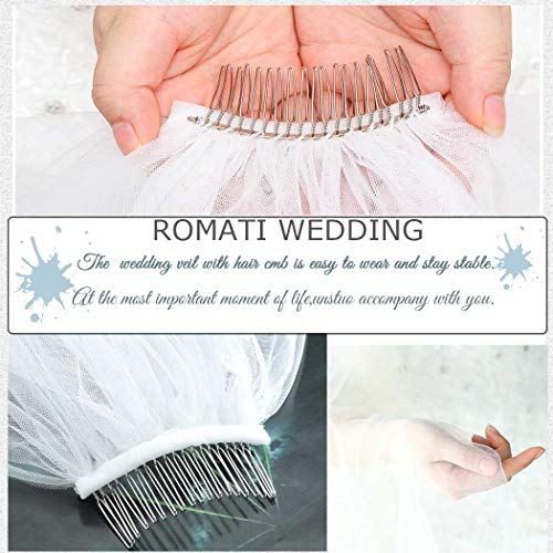 Unsutuo 1 Tier Bride Wedding Veil Ivory Fingertip Bridal Tulle Veil with Comb and Cut Edge (Ivory)