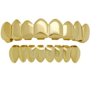 canjoyn 8 teeth grillz 18k gold top and bottom grills set shiny hip hop teeth grillz + extra molding bars