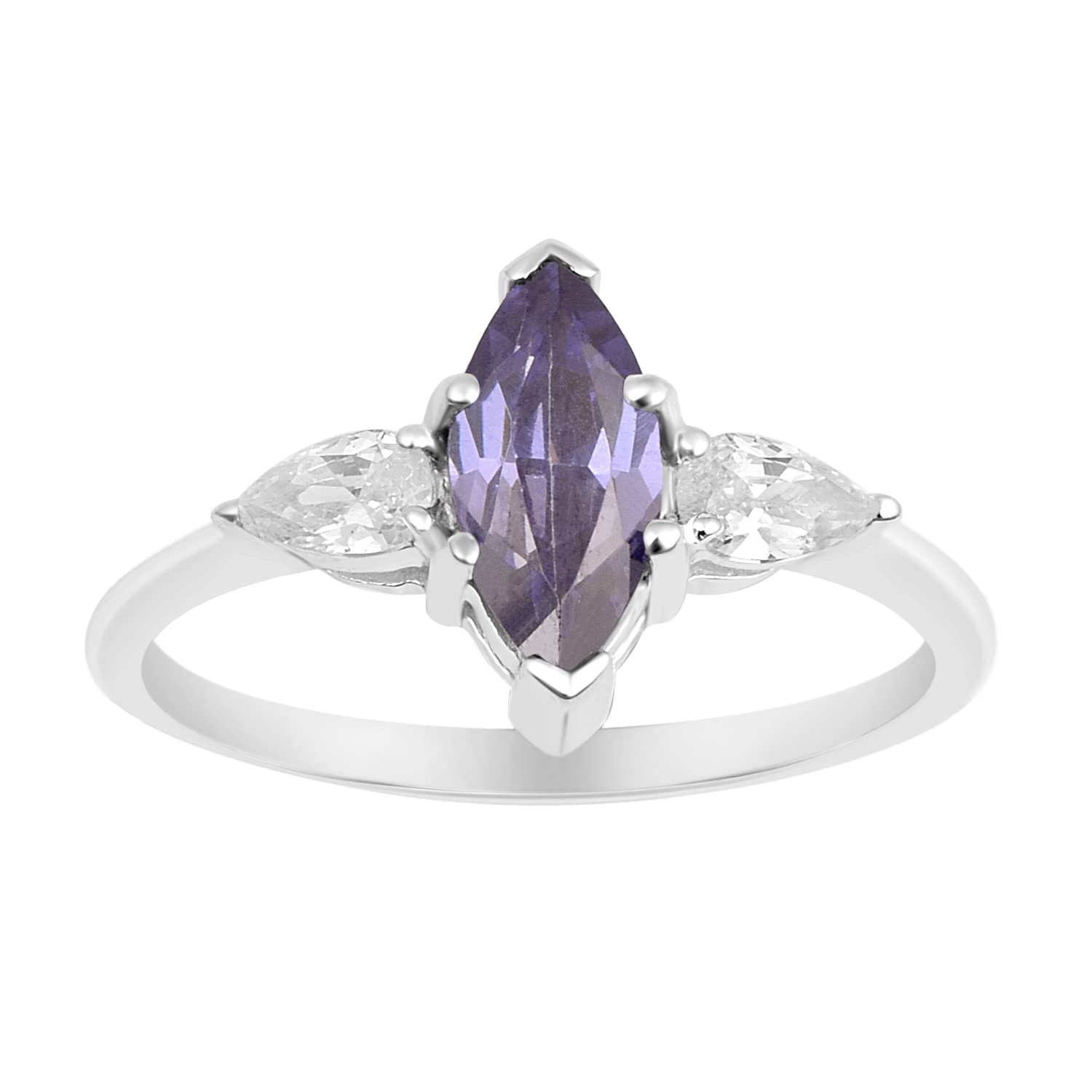 Shine Jewel Solitaire 0.25 Ctw Marquise Cut Tanzanite Gemstone 925 Sterling Silver Ring (8.5)