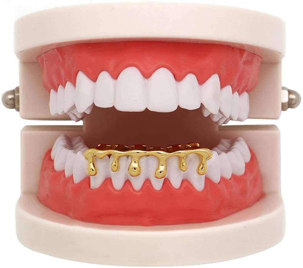 canjoyn 18K Gold Teardrop Bottom Grillz 6 Teeth Lower Teeth Drip Cap Grillz